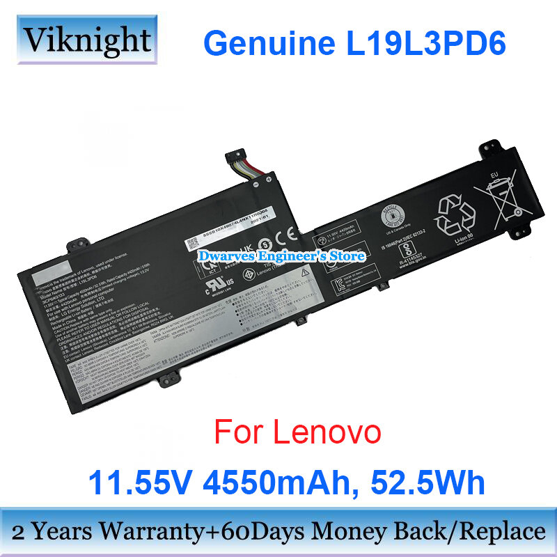 Baterai 52.5Wh 11.55V L19L3PD6 untuk Lenovo SB10X49074 3ICP6/40/133 Paket Baterai Isi Ulang Laptop 4550MAh 3 Sel