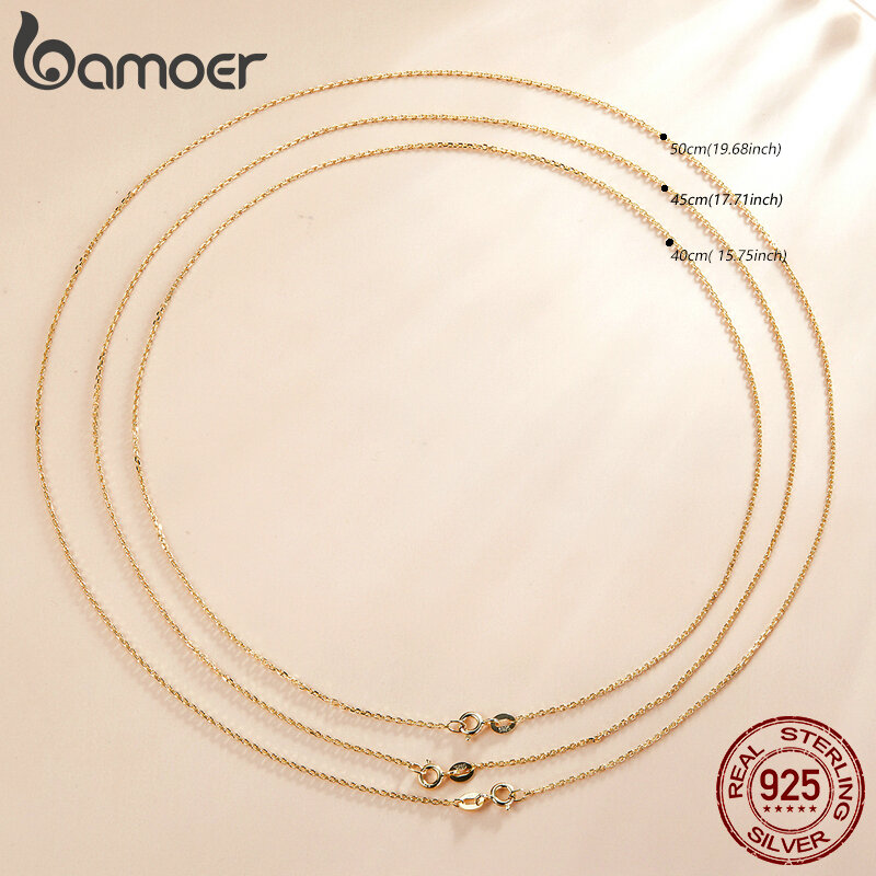 BAMOER Classic Basic Chain 100% 925 Sterling Silver Lobster Clasp Adjustable Necklace Chain Fashion Jewelry for Women