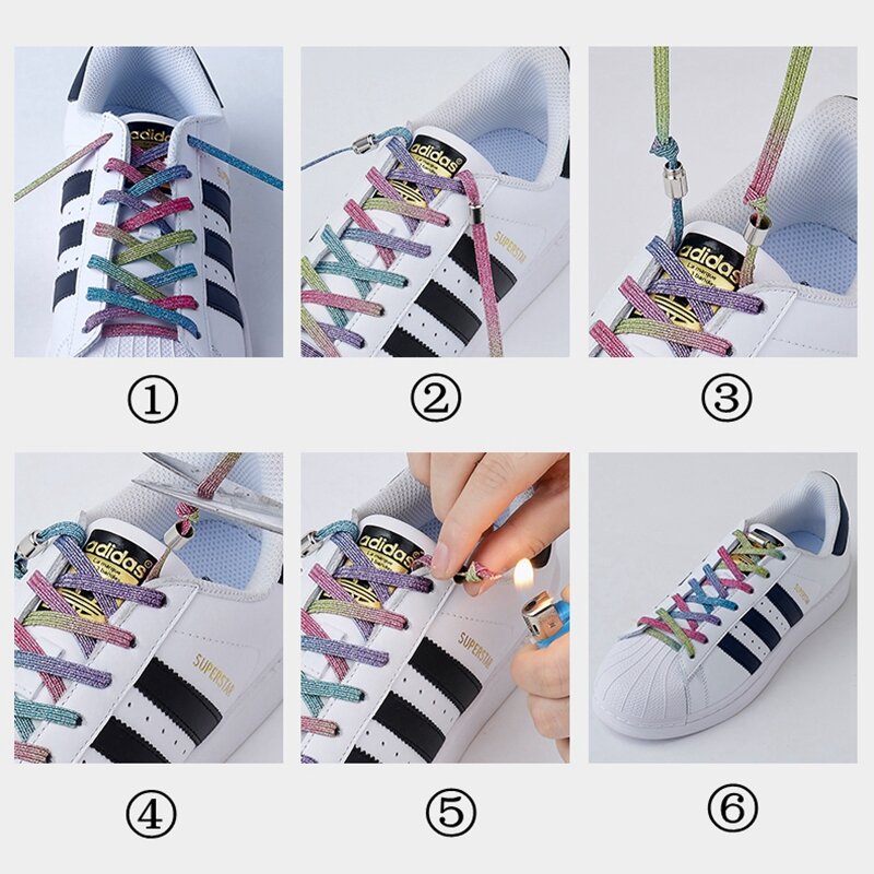 Elastic No Tie Shoelaces para crianças e adultos, cadarços planos coloridos, cadarços de sapatilhas, fechadura de metal, laços preguiçosos, tamanho único, todos os sapatos