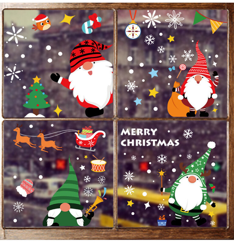 Merry Christmas Decoration for Home 2021 Wall Window Sticker Ornaments Garland New Year 2022 Noel Natal Gift Santa Claus