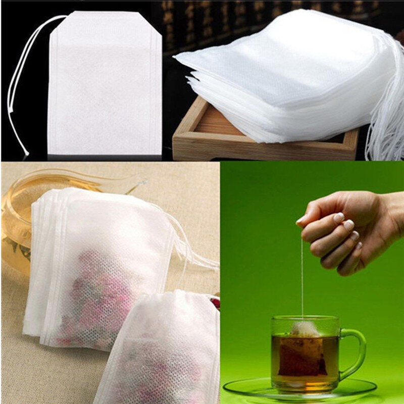 Bolsas de té vacías desechables con sello de cuerda, Infusor de té, filtro de papel no tejido, 100 piezas, 5x7cm