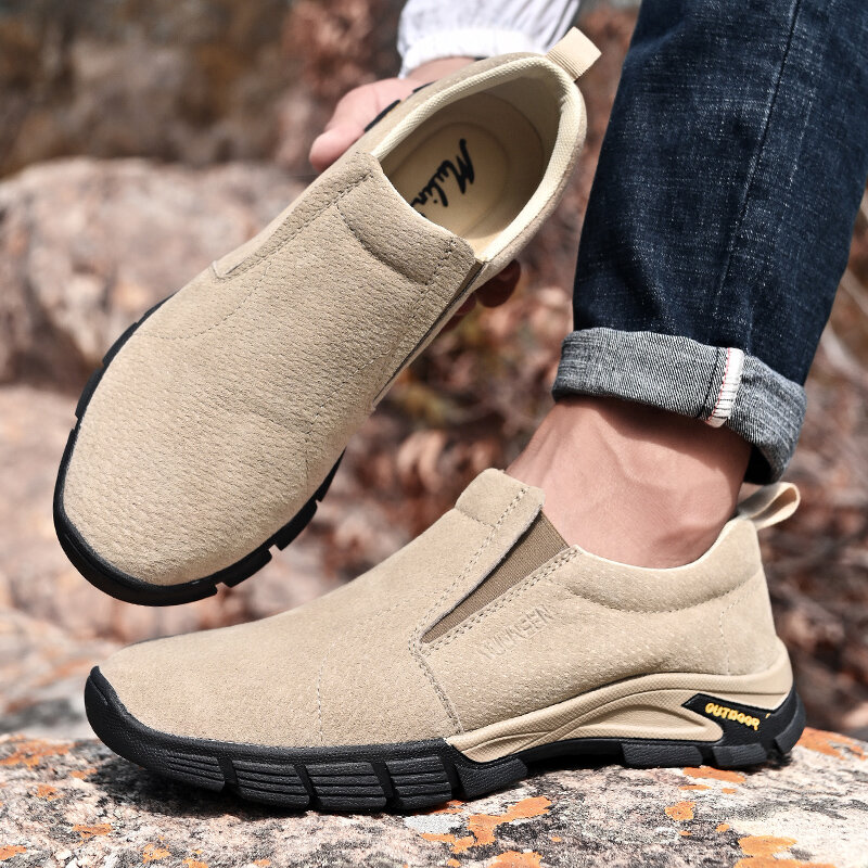 Zapatos informales de cuero genuino para hombre, zapatillas cómodas a la moda, para caminar al aire libre, talla grande 48
