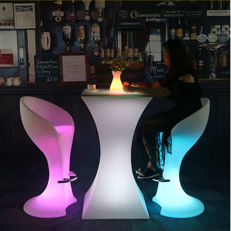 110CM Height LED Illuminated Cocktail Table Lighted Up Bar Tables Plastic Coffee Table Commercial Furniture Suppies