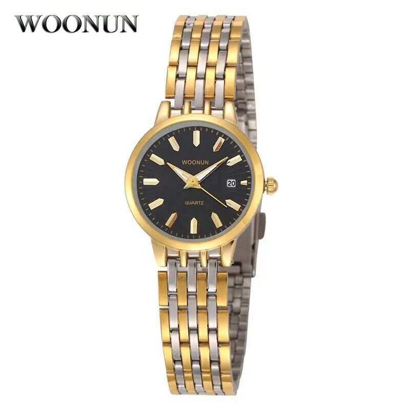 Woonun relógio de pulso de quartzo de aço completo para as mulheres de alta qualidade relógio de pulso de quartzo de luxo ultra fino feminino