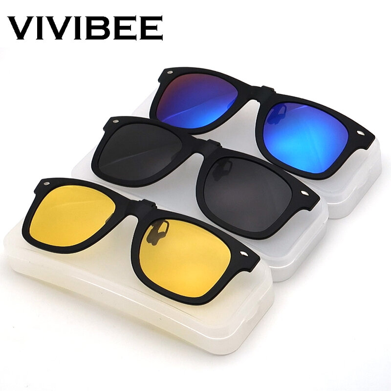 VIVIBEE Flip Up Clip บนดวงอาทิตย์แว่นตาสำหรับผู้ชายขับรถแว่นตากันแดดตกปลาหญิง Anti-UVA UVB Polarized การมองเห็นได้ในเวลากลางคืนเลนส์
