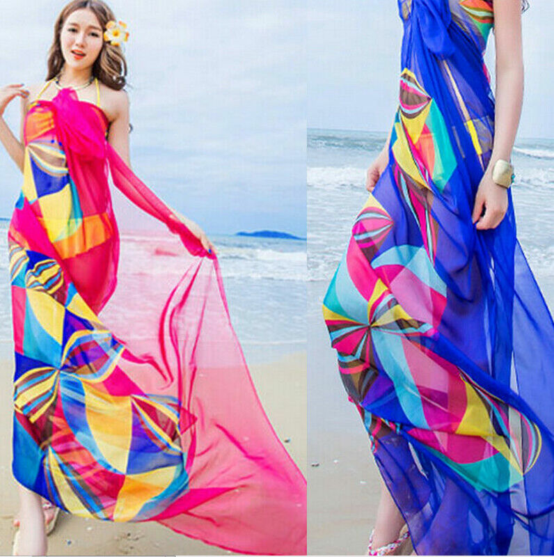 2021 Summer Women Cover Up Chiffon Beach Bikini Print Sheer Loose Bandage Wrap Scarf Pareo Swimwear Sarong Ladies Beachwear