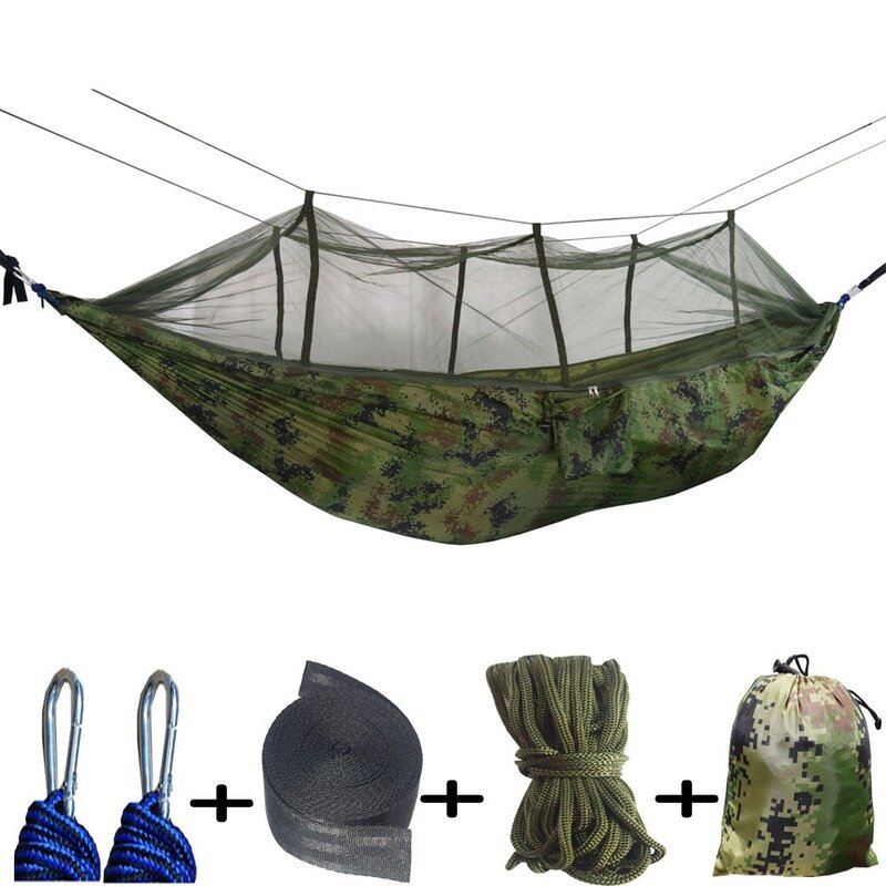 Outdoor Hammock with Mosquito Net Double Camping Hammock Holiday Beach Family Outdoor Activities Parent-child Games 260*140cm