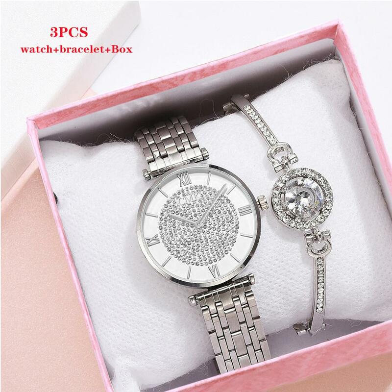 Relógio de pulso feminino com strass, relógio de pulso fashion casual para mulheres, de marca de luxo, ouro rosa, quartzo