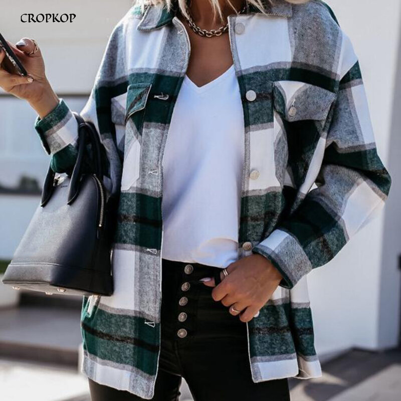 Shirts Für Frauen Plaid Lange Sleeve Button Up Hemd Kragen Tops Und Bluse 2020 Herbst Winter Mode Lose Beiläufige Schwarz weiß