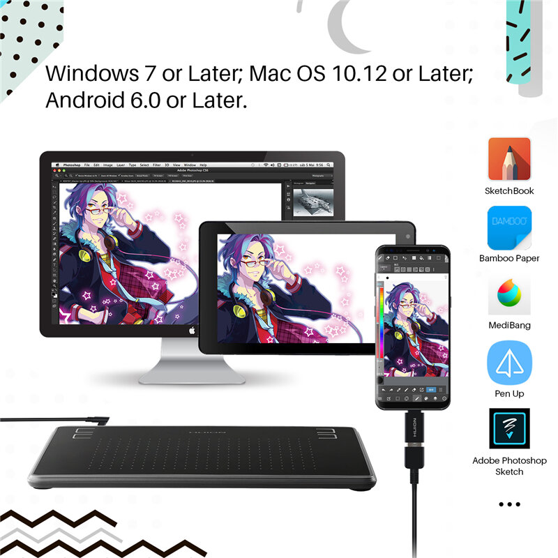 HUION H430P 4x3 inci pena Digital, Tablet grafis ultra ringan Tablet ponsel konektivitas bebas baterai Stylus sempurna untuk Game OSU