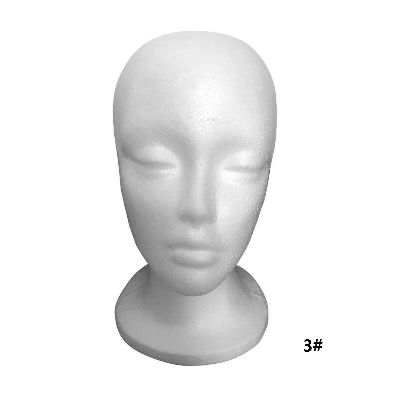 White Foam Wig Display, Peruca Head Display Prop, Chapéu Cap Holder, Isopor Foam Head Wig Stand