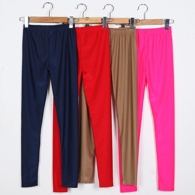 Женские леггинсы, однотонные блестящие флуоресцентные эластичные брюки для девочек, новинка 2021, модные женские леггинсы большого размера