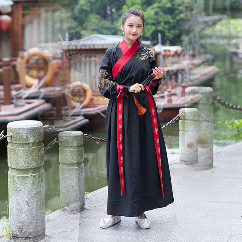 Chinese Jurk Rood Liefhebbers Hanfu Zwart Gewaad Borduren Vrouwen Jurken China Stijl Folk Dance Cosplay Kostuum Traditionele Kleding