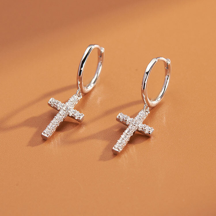 Nuovo arrivo orecchini in argento Sterling 925 zircone croce orecchini pendenti per le donne regalo di compleanno orecchini gioielli di moda