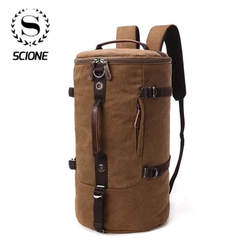 Scione-대용량 경량 배낭 남성용, 캔버스 여행, 수하물 더플 실린더 가방