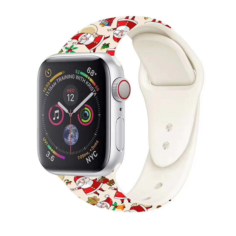 Ремешок для часов, мягкий силиконовый для Apple watch 5, 4, 44, 40 мм, рождественский подарок, с цветочным принтом, ремешок для часов iWatch 5, 4, 3, 38, 42 мм