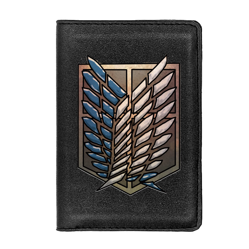 โจมตีปีก Titan Wings Of Liberty หนังสือเดินทางผู้ชายผู้หญิงหนัง Slim ID Card ผู้ถือกระเป๋าสตางค์เอกสาร Organizer Case