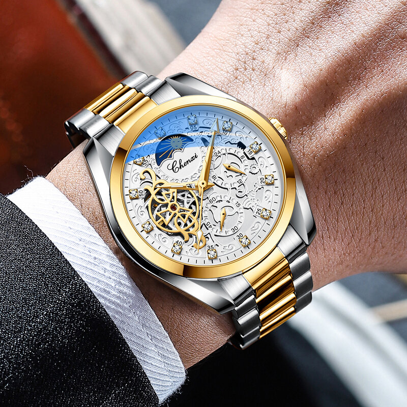 CHENXI Brand Classic Mens orologi Top Luxury Moon Phase orologio meccanico automatico per uomo orologio da polso impermeabile in acciaio inossidabile