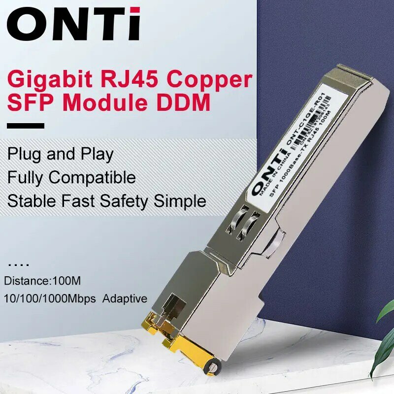 Módulo transceptor Onti-rj45 sfp, 1000mbps, cobre, compatível com cisco/mikrotik, switch ethernet