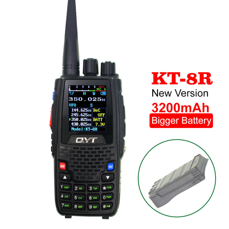 Qyt KT-8R Walkie Talkie 5W 3200Mah Quad Band Handheld Amateur Radio Station Intercom KT8R Kleur Display Fm Transceiver