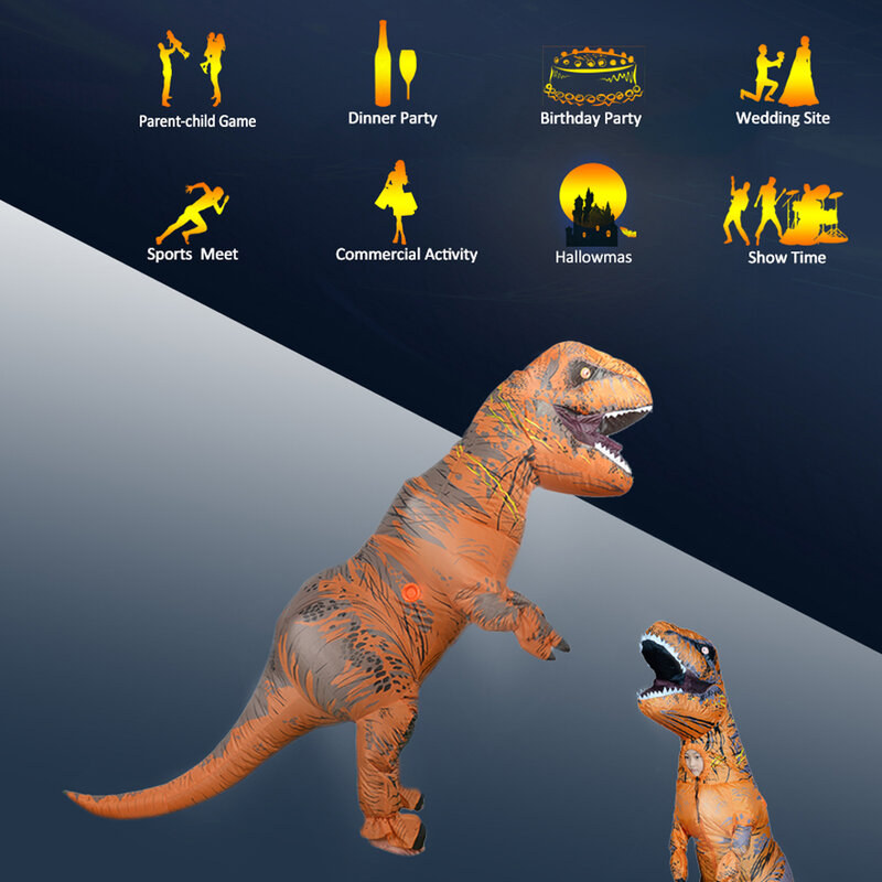 Disfraz de dinosaurio inflable para adultos, hombres, mujeres y niños, disfraz de dibujos animados de dinosaurio, disfraz de Halloween, disfraz de Mascota de t-rex