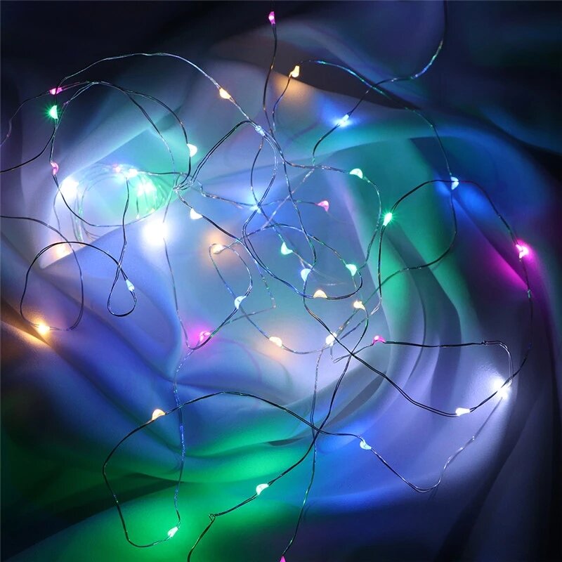 Prata LED fio de cobre Luzes Cordas, AA pilhas alimentadas, luzes decorativas, 1m, 10m, 2m, 20 m, 3m, 5m, 50 m, 10m, 100LEDs