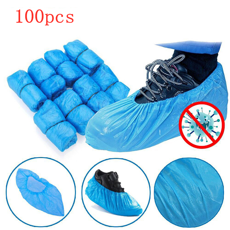Cubiertas desechables de plástico para zapatos, cubiertas impermeables para limpieza de calzado al aire libre, día lluvioso, 100 piezas