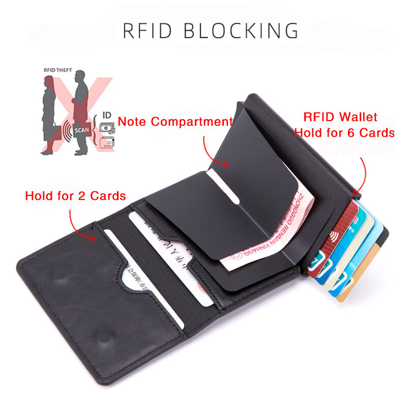 ZOVYVOL Dompet Pintar Anti-maling Casing Kartu Pemblokir RFID Kotak Aluminium Dompet Pria Tempat Kartu Kulit PU Dompet Tempat Kartu