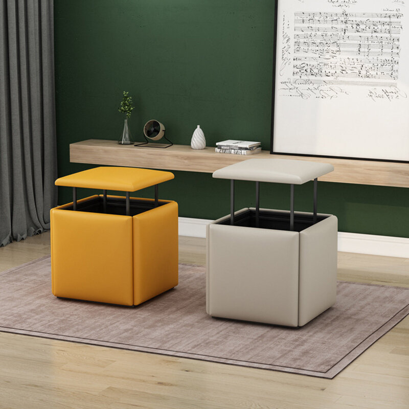 Taburete cuadrado de cuero para el hogar, silla de Simple cubo de Rubik, sofá, combinación de ahorro de espacio para sala de estar, 5 uds.