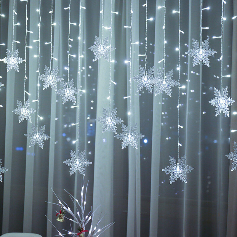 3,5-4m Weihnachten Schneeflocken Led String Lichter Blinken Vorhang Licht Wasserdicht Urlaub Partei Anschließbar Welle Fee Licht