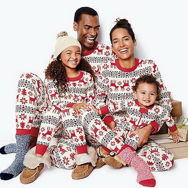 Família conjunto de pijamas de natal família roupas combinando roupas de festa de natal adulto crianças pijamas conjunto de algodão do bebê macacão sleepwear