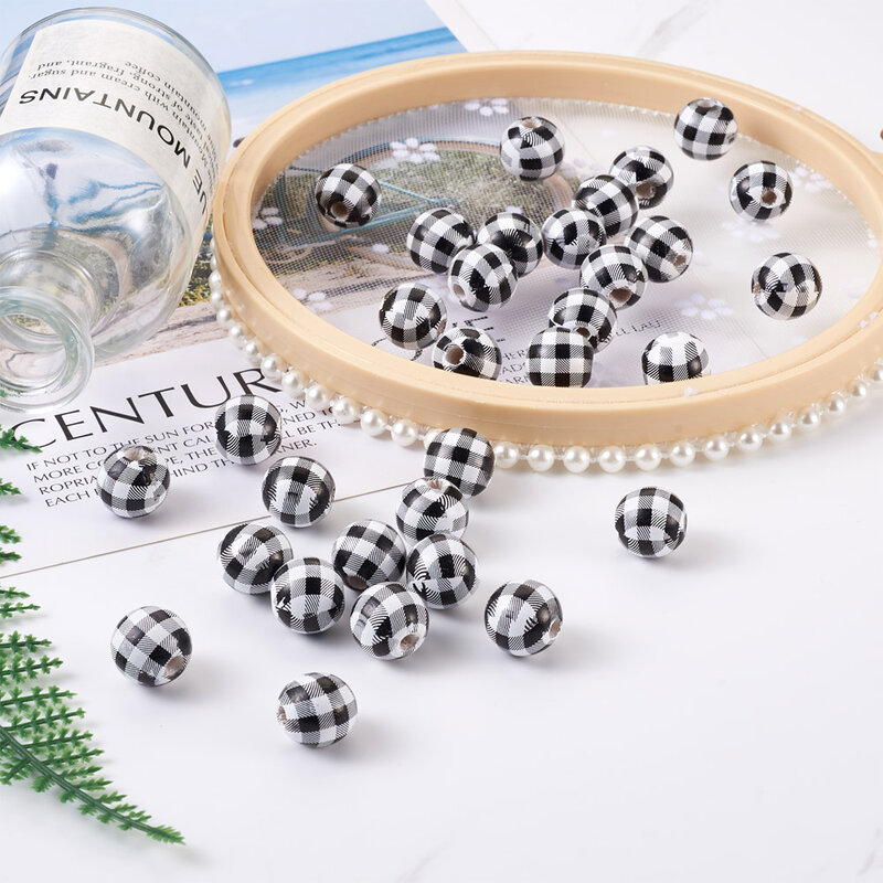 Guirlande de noël en bois naturel, 50 pièces, 16mm, perles rondes, pour la fabrication de bijoux, artisanat de décoration, DIY