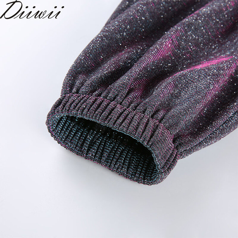 DiiWii-abrigo corto de estilo Hip Hop para mujer, Color metálico, holgado, con cuello alto