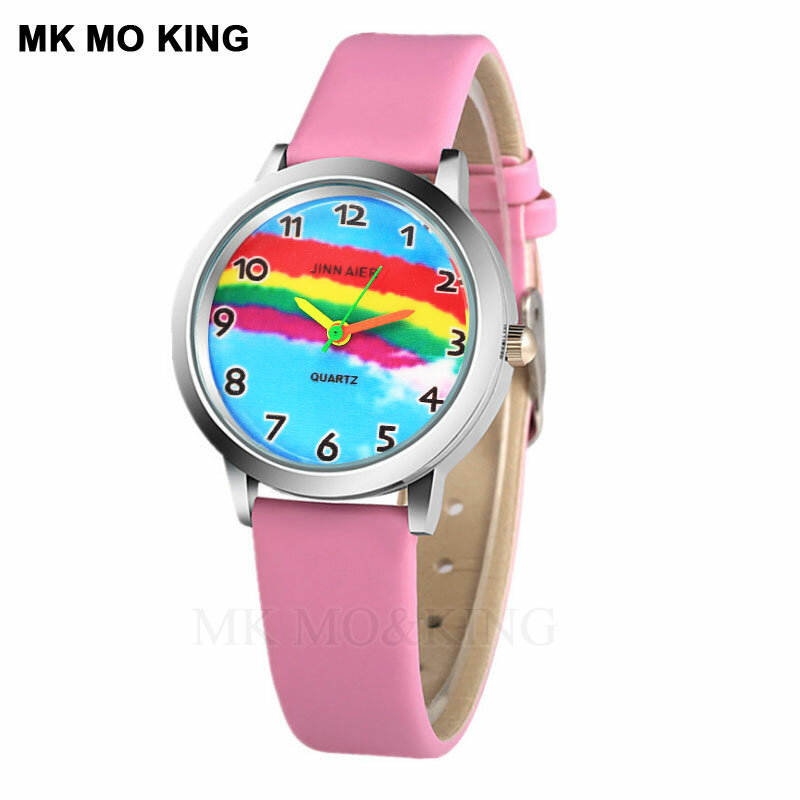 Relógio de pulso digital de quartzo para crianças, relógio digital de desenho animado com arco-íris, céu, azul, vermelho, para meninos e meninas, presentes