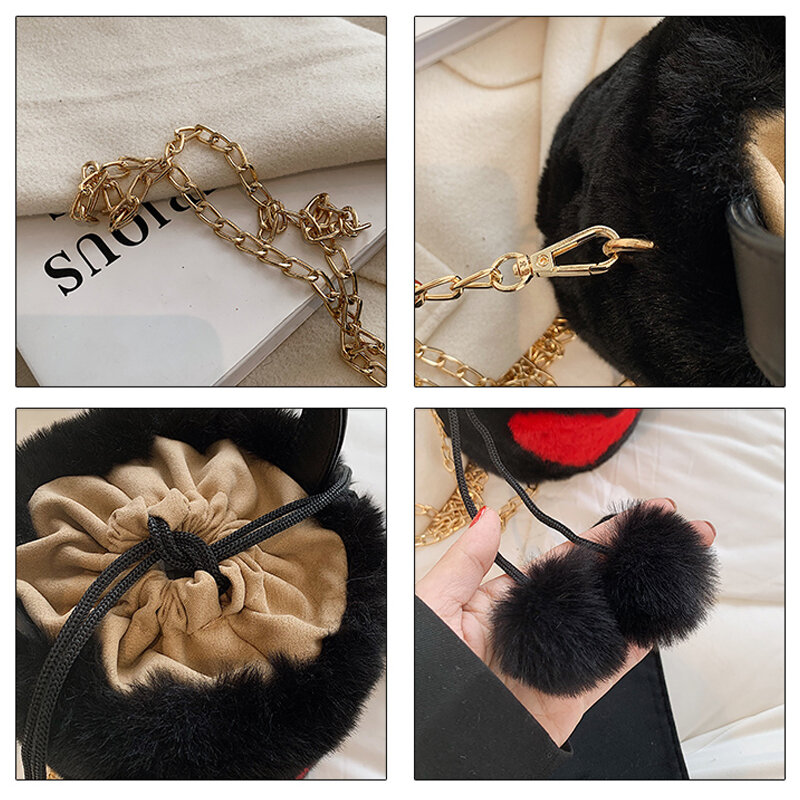 Mini Sac à main de styliste pour femmes, fourre-tout avec chaîne en fourrure, doux et pelucheux, en fausse fourrure, à bandoulière, nouvelle collection 2021