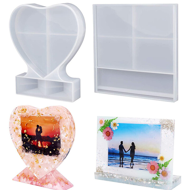 Moule carré en silicone pour cadre photo d'amour, moule goutte à goutte en résine, cristal, décoration de la maison, rangement, élection, bijoux, miroir, bricolage