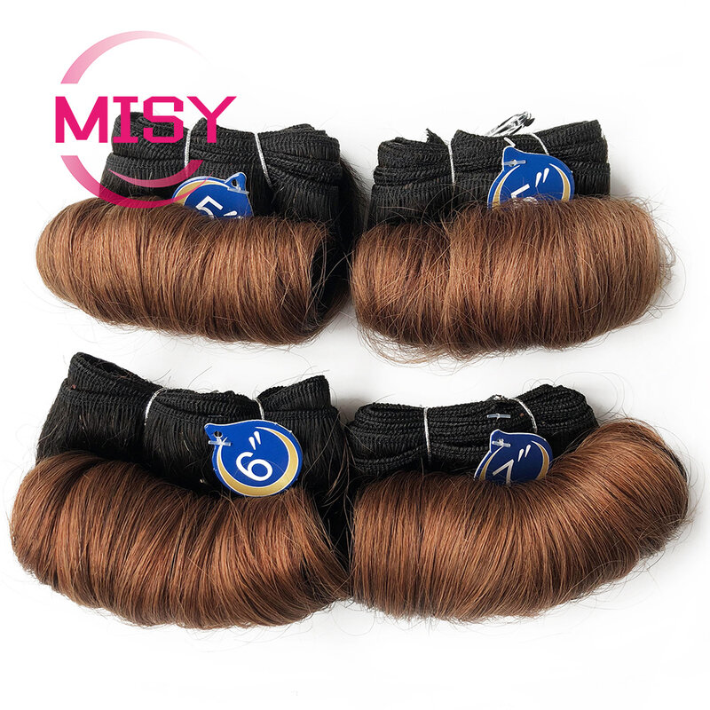 MISY-Extensions de Cheveux Brésiliens 100% Naturels, Tissage Court et Bouclé, Couleur Ombrée, 4 Lots, Prix de Gros Bon Marché