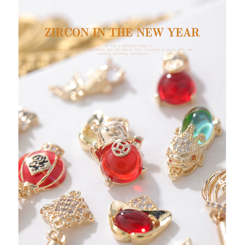 Ano novo chinês 3d acessórios da arte do prego decorações da arte do prego diy sorte dinheiro saco de cristal vermelho dourado pedras preciosas strass grânulos