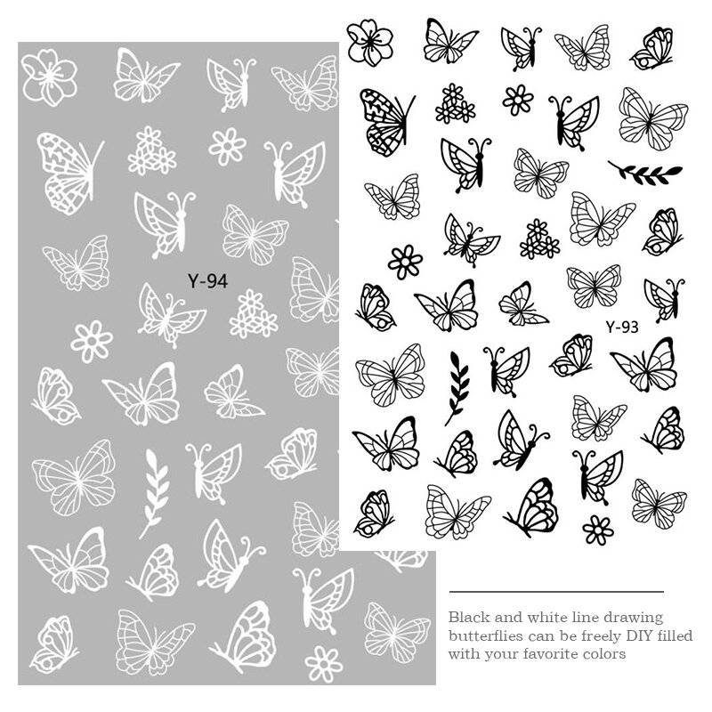 HNUIX 1sheet nail sticker butterfly flower water transfer decal sliders for Nail Art decoration tattoo manicure envelopes tools