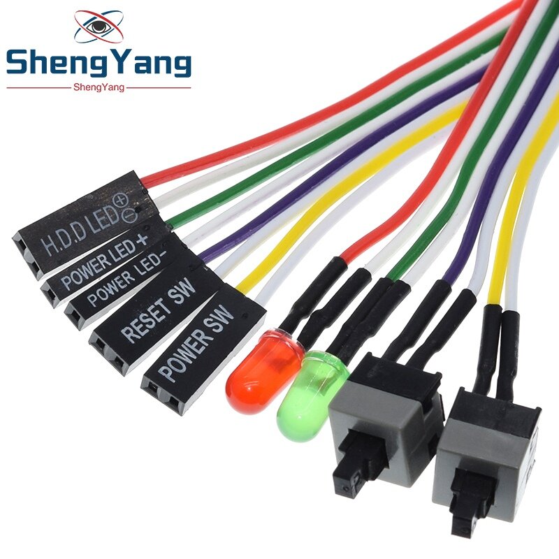 Pcマザーボード電源ケーブル,薄型,65cm,ledライト付きオリジナルオンオフリセット,押しボタンスイッチ,pc電源,1個