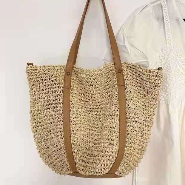 Повседневные вместительные соломенные сумки, плетеная женская сумка на плечо ручной работы, бумажные дамские сумочки, летняя пляжная большая сумка-тоут, кошелек для покупок 2022