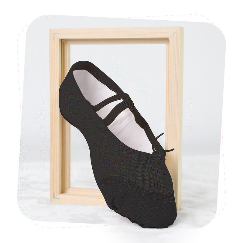 Ushine preto lona chinelos interior exercício macio sapatos de ballet dança para meninas sapatos de ballet crianças sapatos de ballet