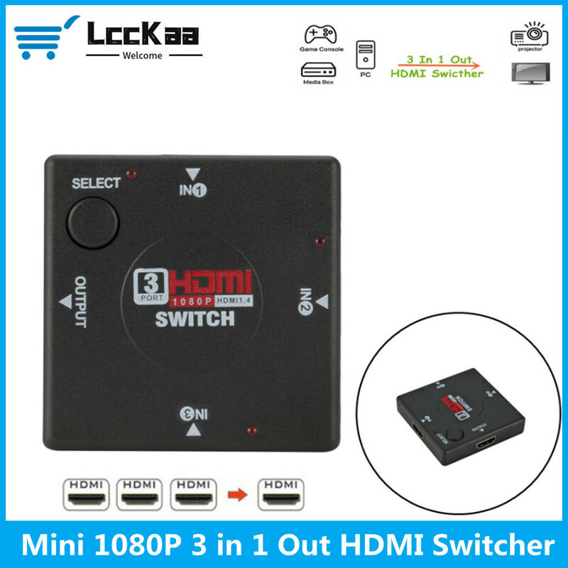 HDMI 스위치 암-암 HDMI 스위처 스플리터 박스 선택기, HDTV 1080P 비디오 스위처용, 3 입력 1 출력 미니 3 포트