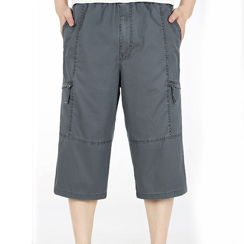 Letnie męskie spodnie 6XL talia 140cm 5XL bawełniane spodnie długości łydki męskie 4 kolory