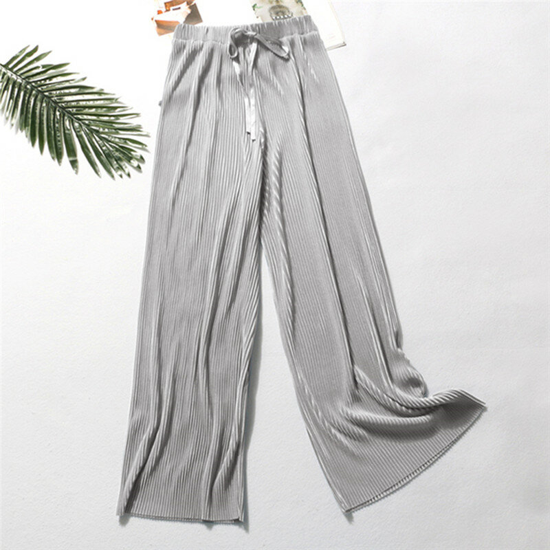 Summer Wide Leg Pants For Women Casual Elastic High Waist New Fashion Loose Long Pants Pleated Pant Trousers Femme 2023
