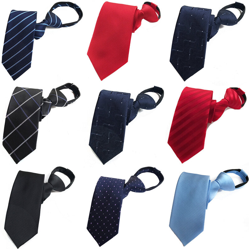 GUSLESON New Fashion 8cm Zipper Tie Stripe nadruk w szkocką kratę krawat dla dżentelmena wesele Cravats akcesoria elastyczna gumka