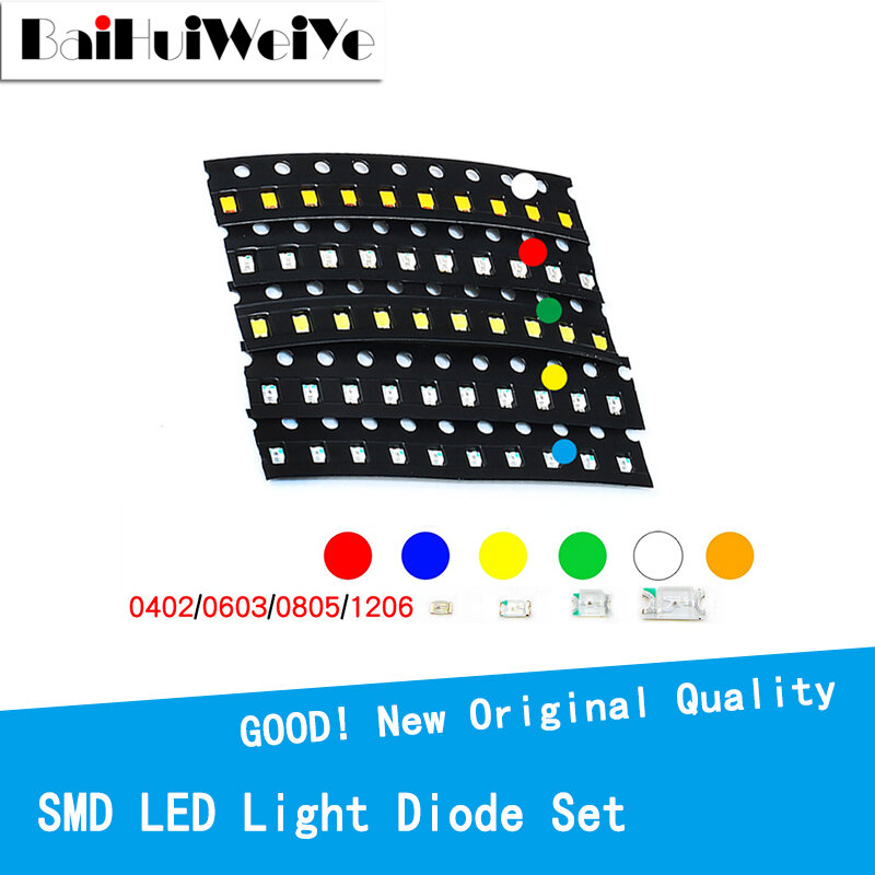 100 Stück/Los 1206 0805 0603 0402 smd LED rot gelb grün weiß blau orange Leuchtdiode Wasser klar LED Licht Dioden set