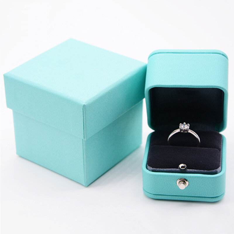 Neue Romantische Blau Leder Schmuck-Display Ring Box Anhänger Halter Geschenk Verpackung Lagerung Schmuck Organizer für Hochzeit Vorschlagen
