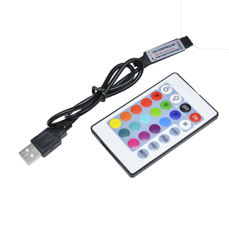 Controlador de tira de luces LED, minicontrolador remoto con interfaz USB de 5V, 3/17/24 teclas, 17/24 teclas, RGB