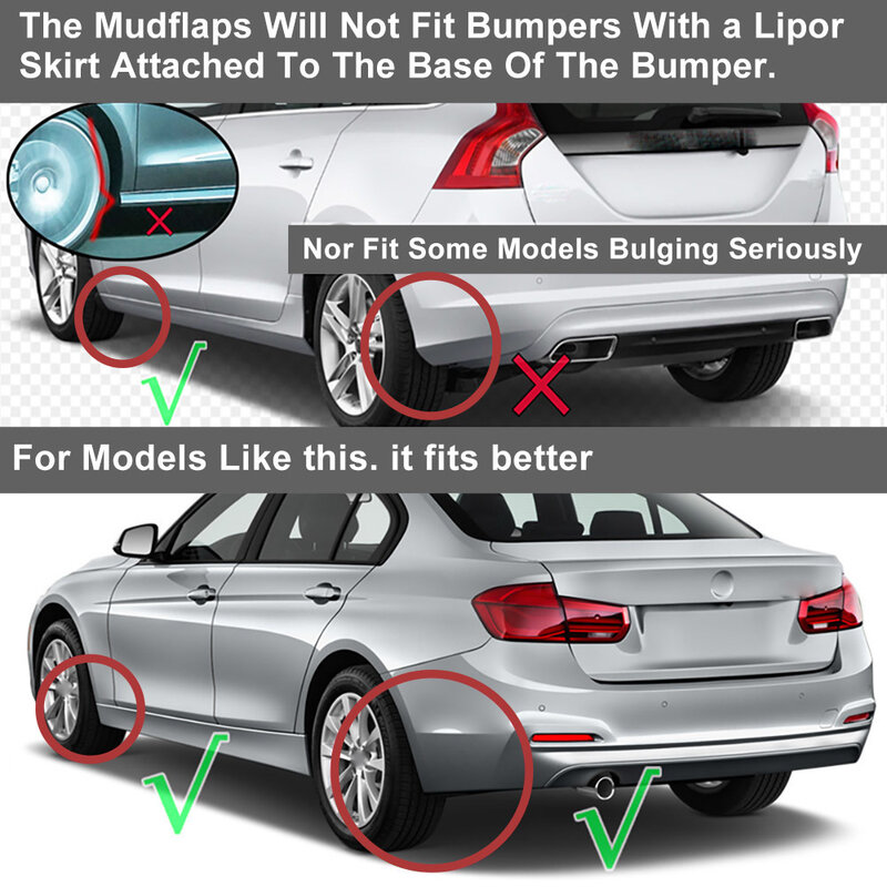 Para-lamas dianteiro e traseiro universal de 4 tamanhos, proteção contra respingo para a maioria dos veículos, acessórios para carros